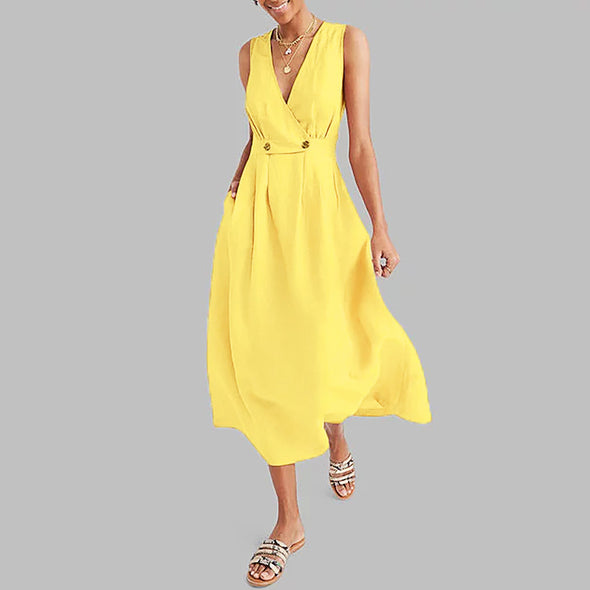 Women's collarless sleeveless solid color dress